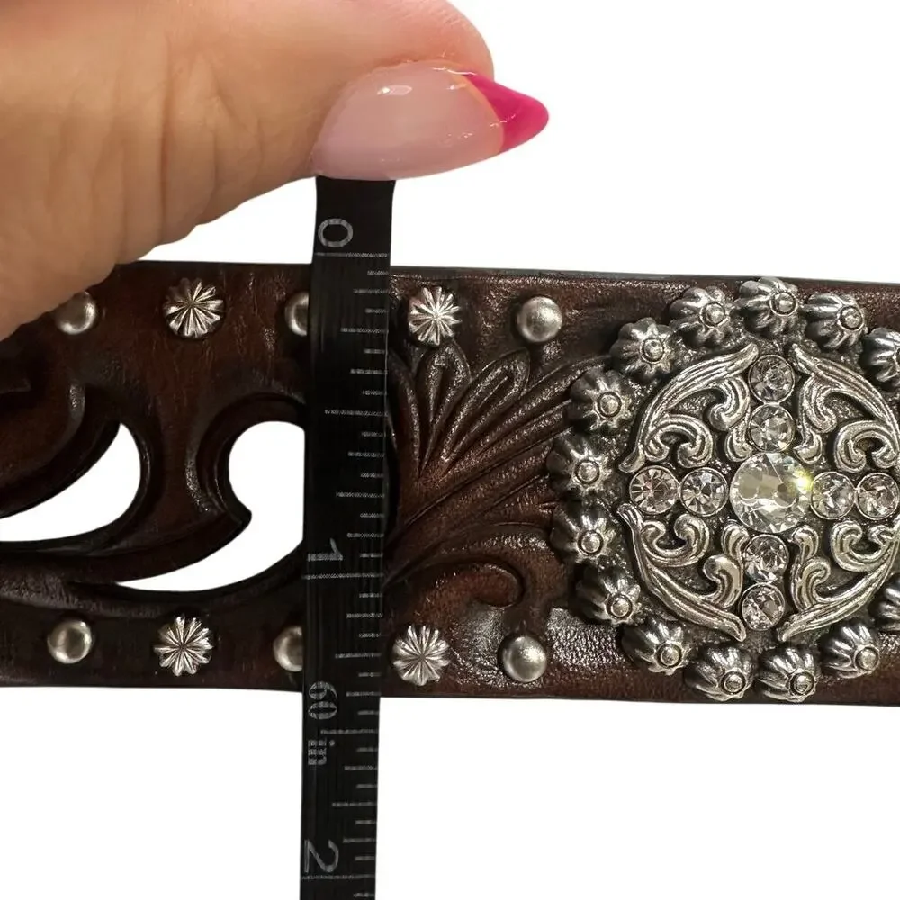 Ariat Women's Brown Cross Concho Embossed Leather Belt Size M A1518602 32-34